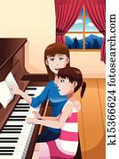 A girl learning to play a piano A girl learning to play a piano