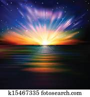 abstract background with sea sunrise and stars abstract background with sea sunrise and stars