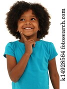Adorable black girl child thinking gesture and smiling over white. Adorable black girl child thinking gesture and smiling over white.