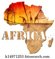 Africa Map Wooden Illustration Africa Map Wooden Illustration