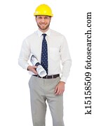 alegre, jovem, arquiteta, posar