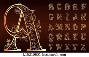 altmodisch, blumen-, alphabet, satz altmodisch, blumen-, alphabet, satz