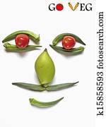 Amusing face made from vegetables Lady finger, Go Veg, Concept Amusing face made from vegetables Lady finger, Go Veg, Concept