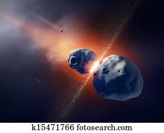 Asteroids collide and explode  in space