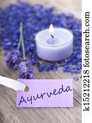 Ayurveda on a purple label