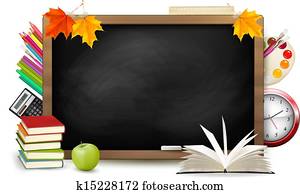 Back to school. Blackboard with school supplies. Vector. Back to school. Blackboard with school supplies. Vector.