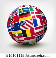 banderas del mundo, en, globe., vector, illustration.