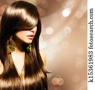 Beautiful Brunette Girl. Healthy Long Brown Hair 