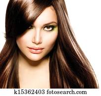 Beautiful Brunette Girl. Healthy Long Brown Hair 