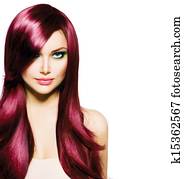 Beautiful Brunette Girl with Healthy Long Hair and Blue Eyes