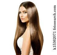 Beauty Woman with Long Healthy and Shiny Smooth Brown Hair