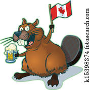 Beaver with Beer and Canadian Flag Beaver with Beer and Canadian Flag