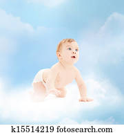 bebê sorridente, sentando, ligado, a, nuvem
