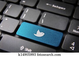 Blue keyboard twitter bird key, social networks background Blue keyboard twitter bird key, social networks background