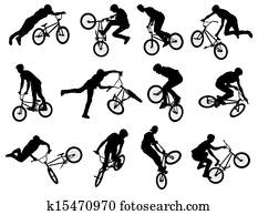 BMX stunt cyclist silhouettes BMX stunt cyclist silhouettes
