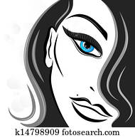 bonito, mulher, rosto