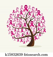 Breast cancer awareness conceptual tree with pink ribbons. EPS10 vector file organized in layers for easy editing.
