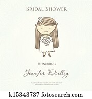 Bridal shower or wedding invitation with cute cartoon bride. Bridal shower or wedding invitation with cute cartoon bride.