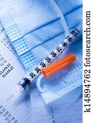 Budget, medical mask and syringe