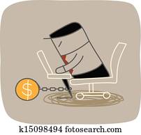 business man lock up working hard for money