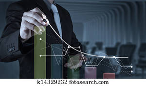 businessman hand draws business success chart