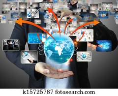 businessman holding business world businessman holding business world