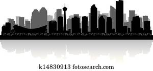 calgary, canadá, horizonte cidade, vetorial, silueta