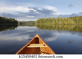 canoagem, ligado, um, tranqüilo, lago