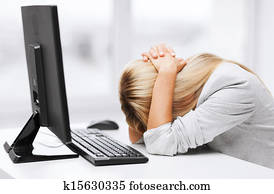 cansado, mulher computador