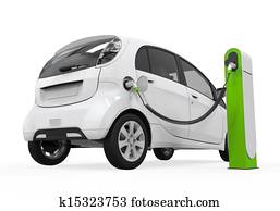 carro elétrico, em, posto onerando