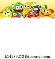 Cartoon Fruit and Berries with White Background Cartoon Fruit and Berries with White Background