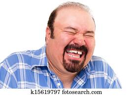Caucasian bearded happy man laughing loud