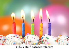 Celebration with Balloons Candles and Cake