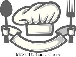 chapéu cozinheiro, garfo, e, colher