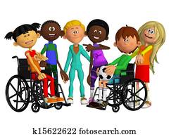 classmates,, ידידים, עם, שני, נכה, ילדים