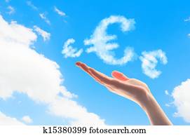 Close up of hand with euro signs