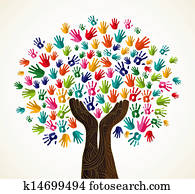 colorido, solidaridad, diseño, árbol