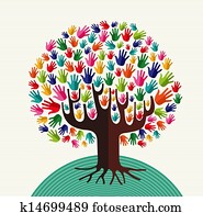 coloridos, solidariedade, árvore, mãos