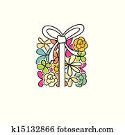 Cute present flower box on light blue background