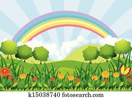 dass, feld, und, regenbogen