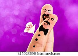 dedos, pintado, alegre, boda