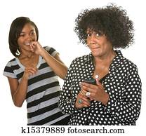 desconcertado, dama, con, teléfono