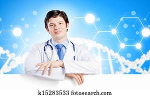 Doctor with blank banner