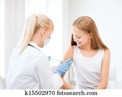 doutor, fazendo, vacina, para, criança, em, hospitalar