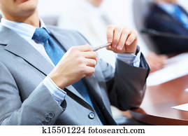 drei, businesspeople, an, versammlung