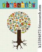 Education icons pencil tree.