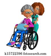 elderly woman sitting in the wheelchair and nurse 3d elderly woman sitting in the wheelchair and nurse 3d
