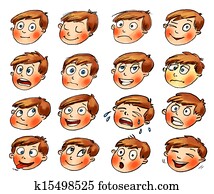 emotions., ציור היתולי, ביטויים פרצופיים, set., hand-drawn