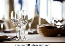 Empty glasses set in restaurant