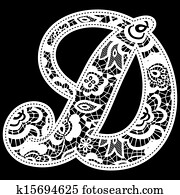 encaje, boda, inicial, d